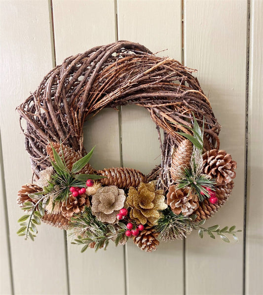 Eleanoras Twisted Pine & Berry Botanical Christmas Wreath Artificial Wreaths