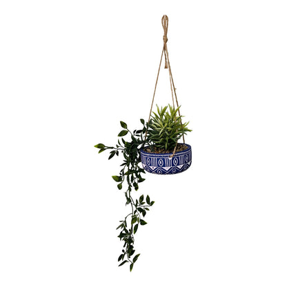 Blue Ceramic Hanging Pot with Plants  from Eleanoras