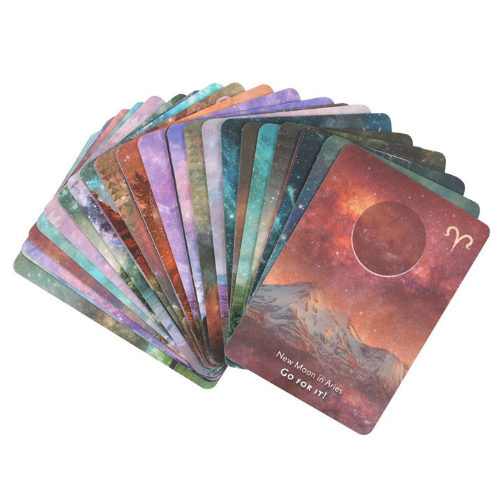 Moonology Manifestation Oracle Cards spread showing lunar phase manifestation cards