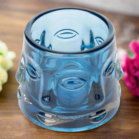 Eleanoras BLUE GLASS FACE CANDLE HOLDER CANDLE HOLDERS