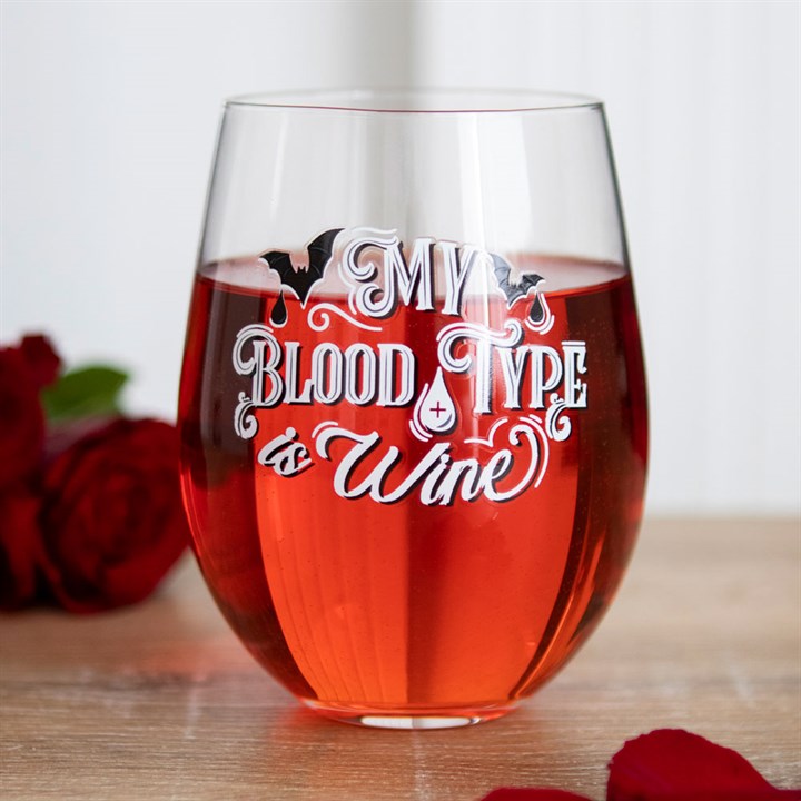 Eleanoras My Blood Type Is Wine Stemless Wine Glass Glassware