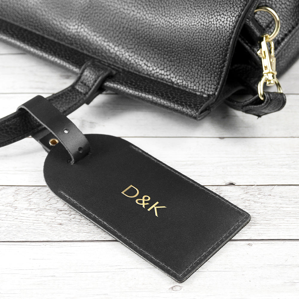 Eleanoras Personalised Black Foiled Leather Luggage Tag Luggage Tags