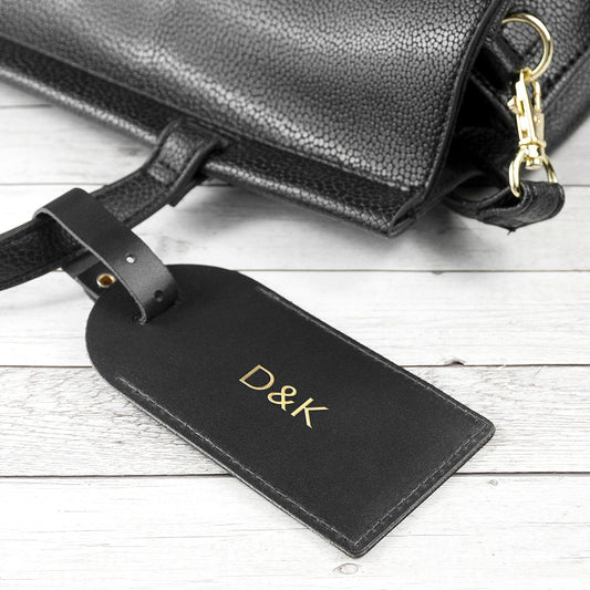 Personalised Black Foiled Leather Luggage Tag