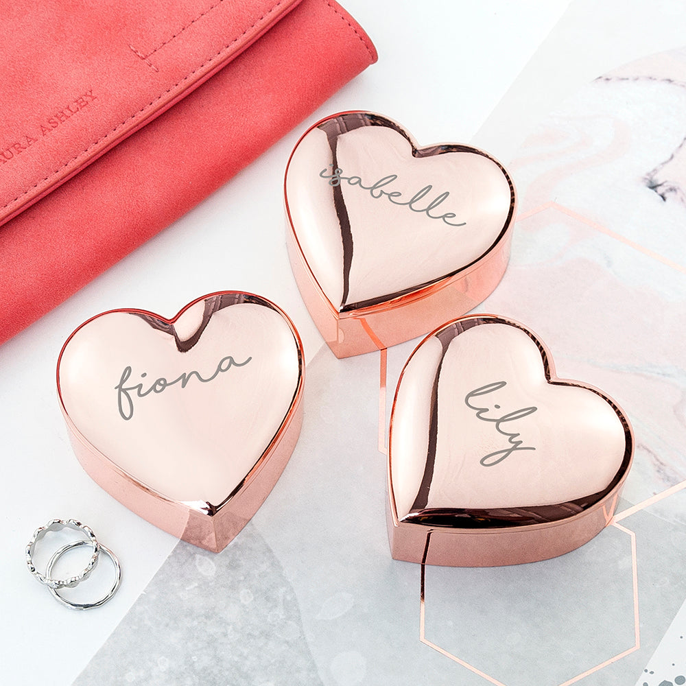 Eleanoras ROSE GOLD PERSONALISED HEART TRINKET BOX Jewellery Storage