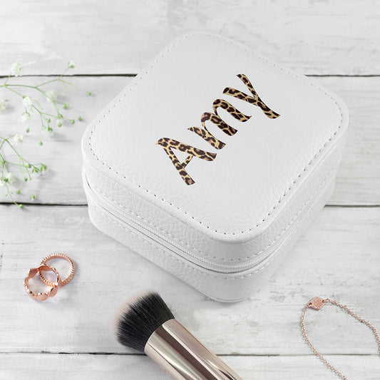 Personalised Leopard Print Travel Jewellery Case