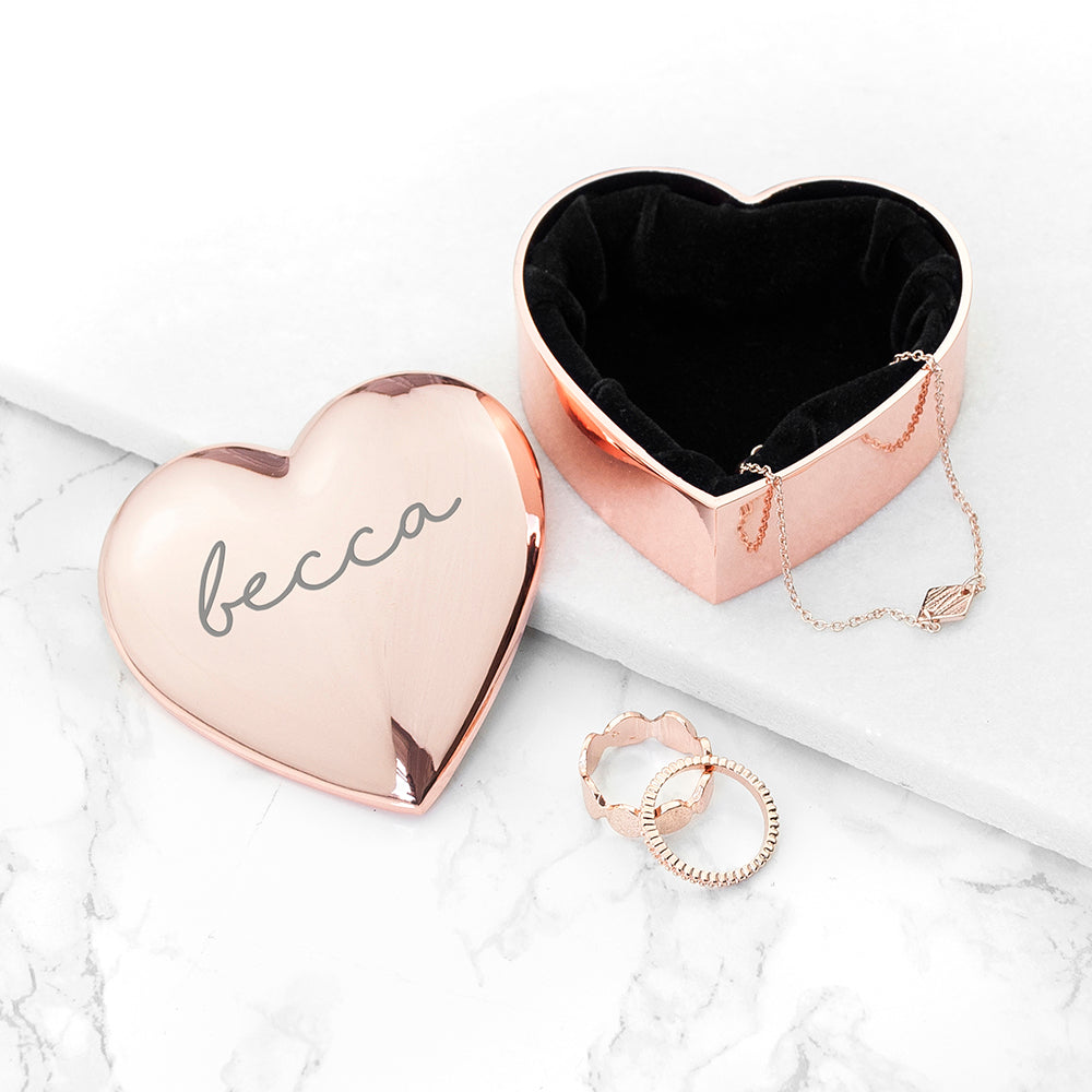 Eleanoras ROSE GOLD PERSONALISED HEART TRINKET BOX Jewellery Storage