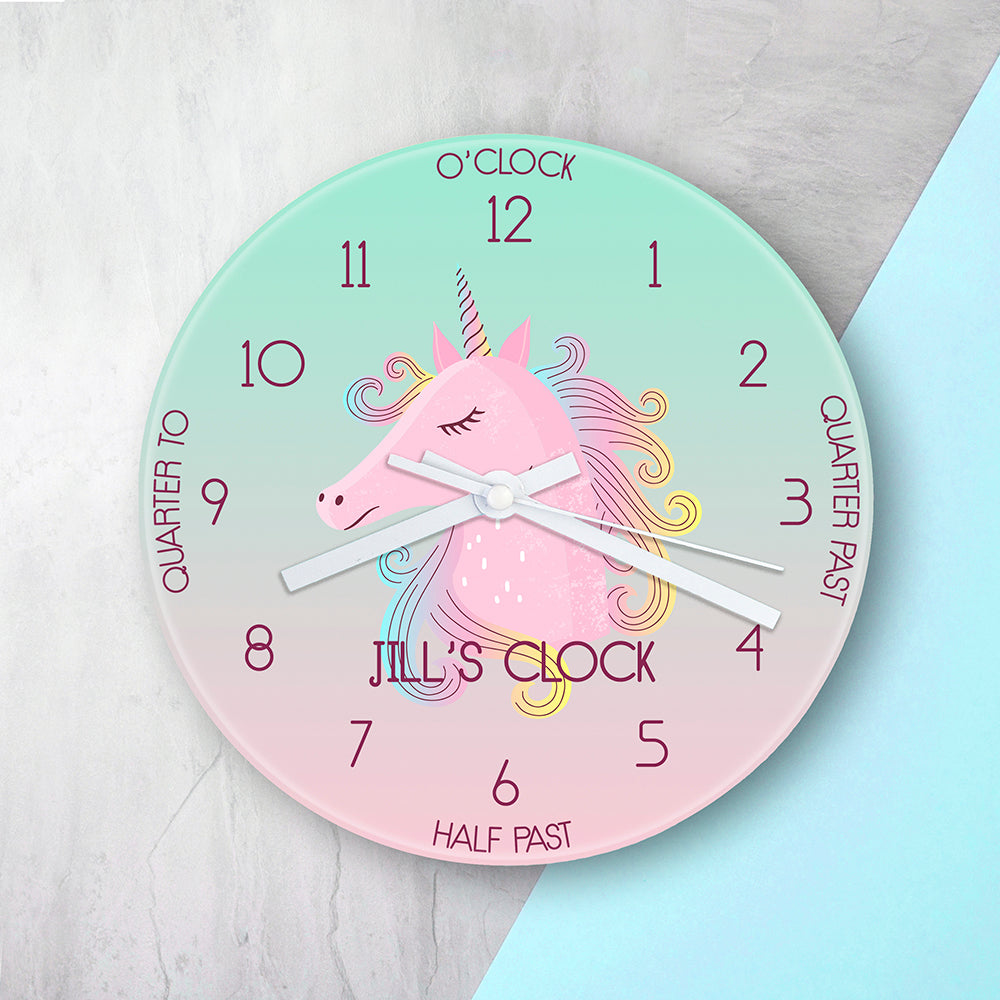 Eleanoras Personalised Kids Unicorn Glass Clock Clocks