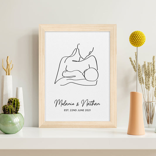 NEW MUM FEEDING BABY PERSONALISED LINE ART PRINT  from Eleanoras