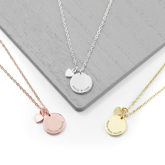 Personalised Polished Heart and Disc Necklace