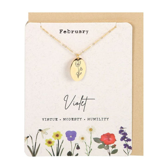 Eleanoras February Violet Birth Flower Necklace Card 