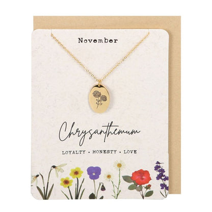 Eleanoras November Chrysanthemum Birth Flower Necklace Card JEWELLERY