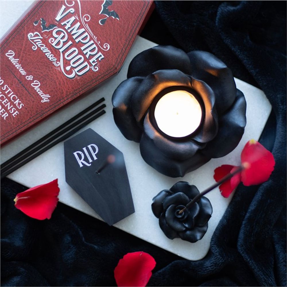 Eleanoras Black Rose Resin Tealight Candle Holder Candle Holders