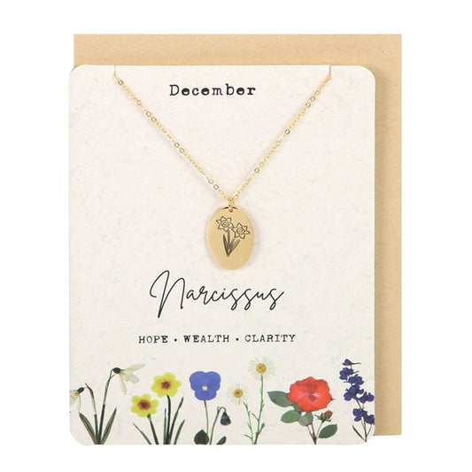 Eleanoras December Narcissus Birth Flower Necklace Card 