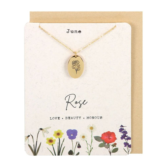 Eleanoras June Rose Birth Flower Necklace Card 