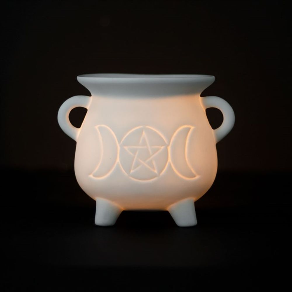 TRIPLE MOON WHITE CAULDRON OIL BURNER