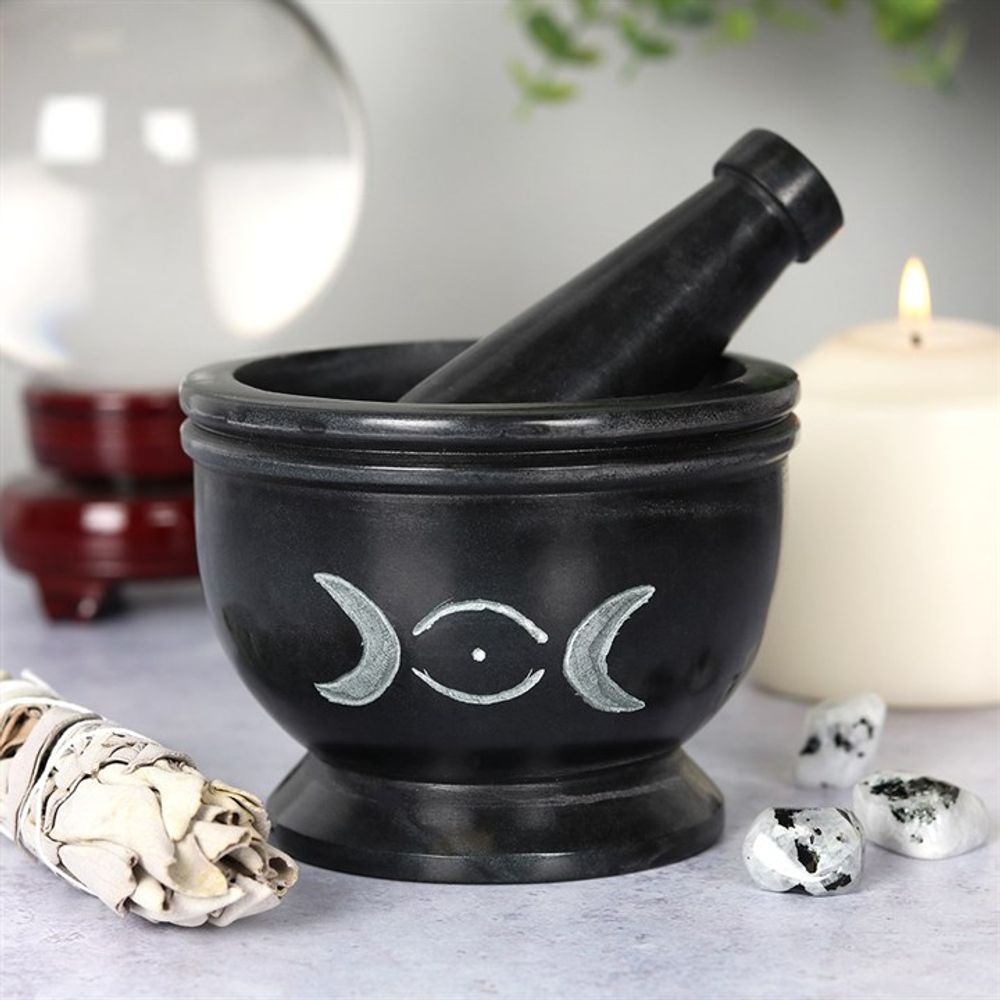 Eleanoras Soap Stone Triple Moon Pestle and Mortar 