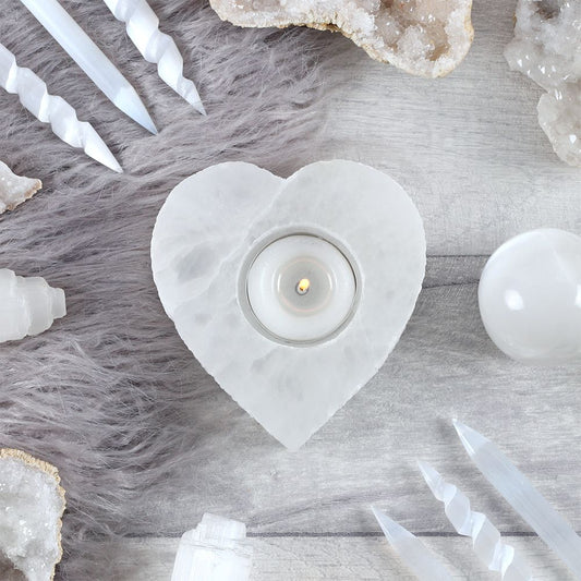 Eleanoras SELENITE HEART TEALIGHT HOLDER CANDLE HOLDERS