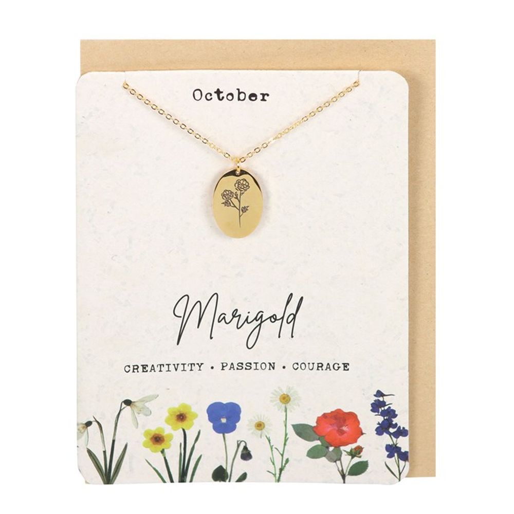 Eleanoras October Marigold Birth Flower Necklace Card Necklaces