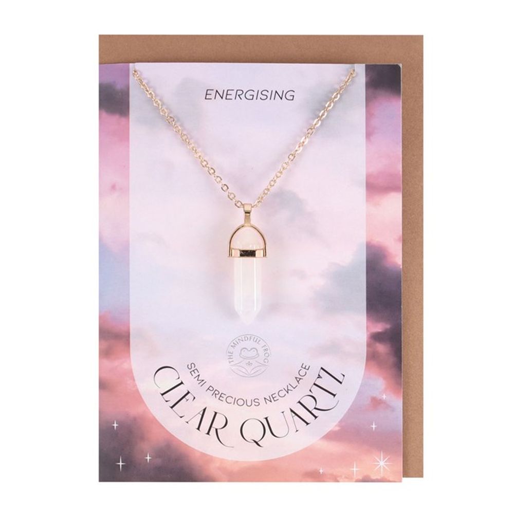 Eleanoras CLEAR QUARTZ CRYSTAL NECKLACE CARD JEWELLERY