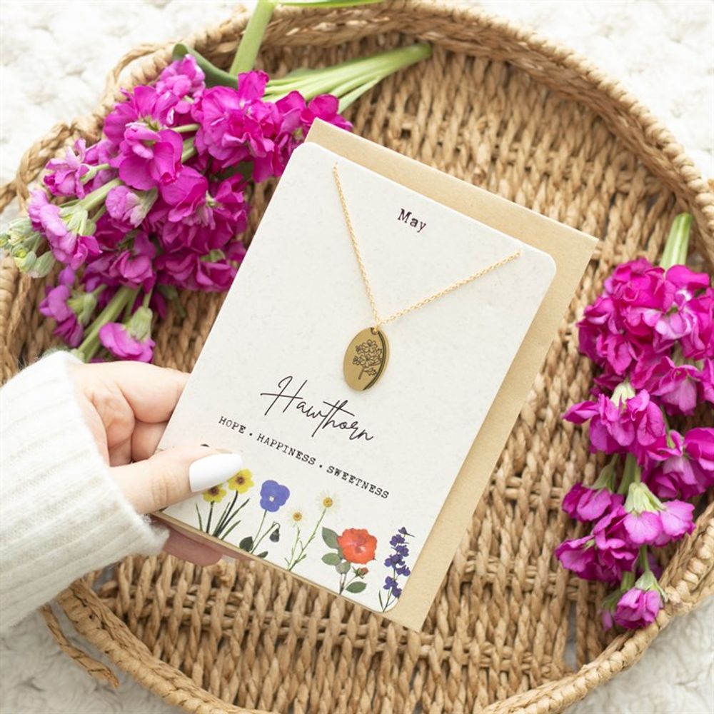 Eleanoras May Hawthorn Birth Flower Necklace Card Jewellery