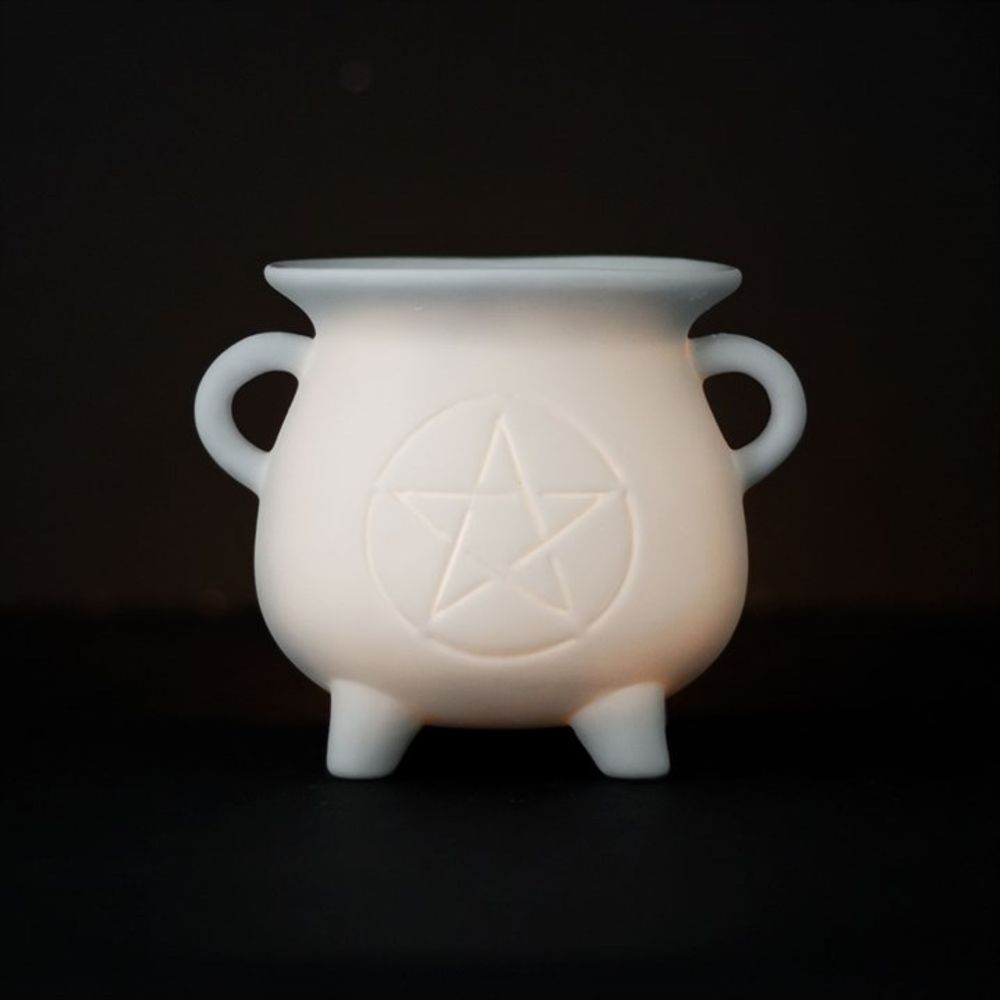 WHITE PENTAGRAM CAULDRON OIL BURNERS