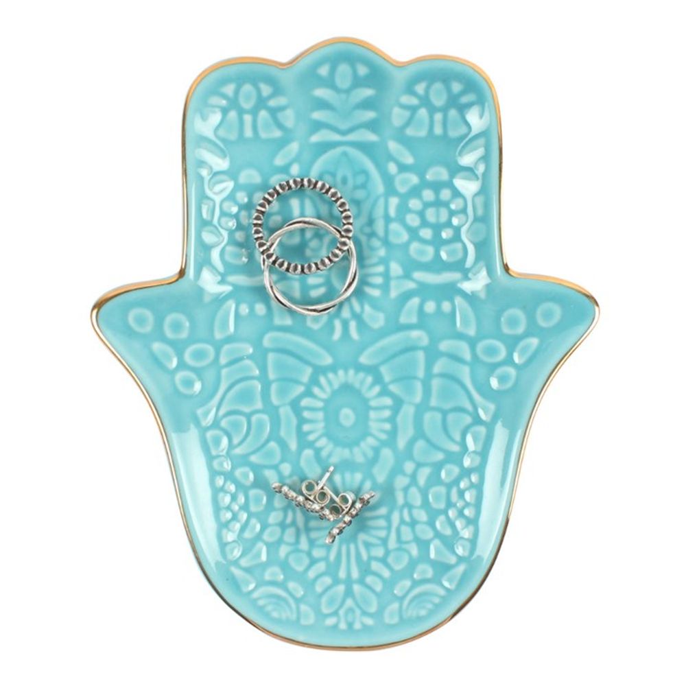 Eleanoras TURQUOISE HAMSA HAND JEWELLERY DISH Jewellery Storage