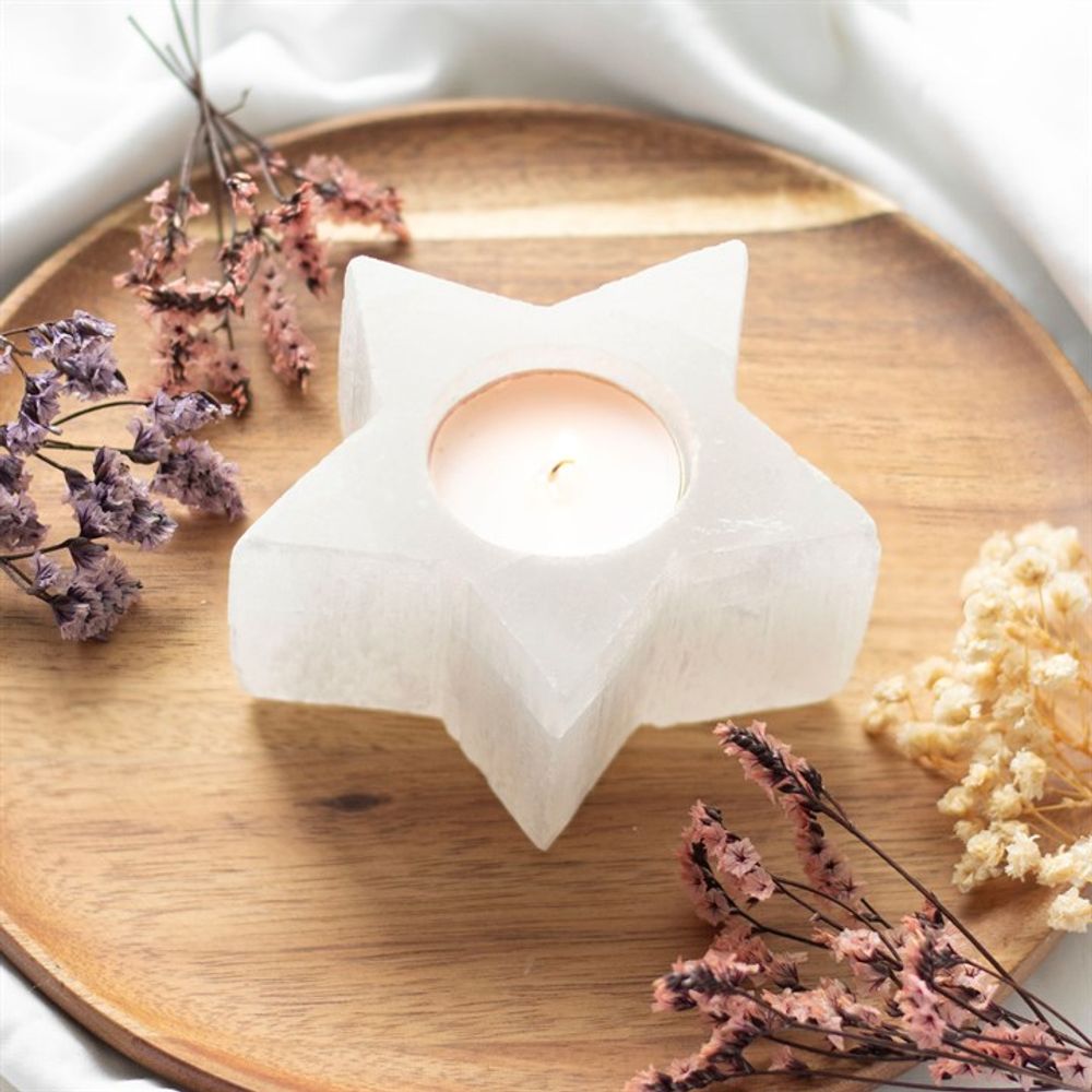 Eleanoras SELENITE STAR TEALIGHT HOLDER CANDLE HOLDERS