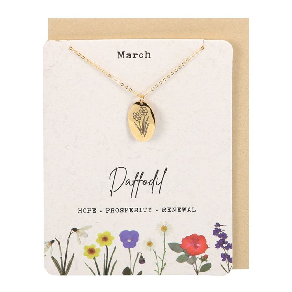 Eleanoras MARCH DAFFODIL BIRTH FLOWER NECKLACE CARD 