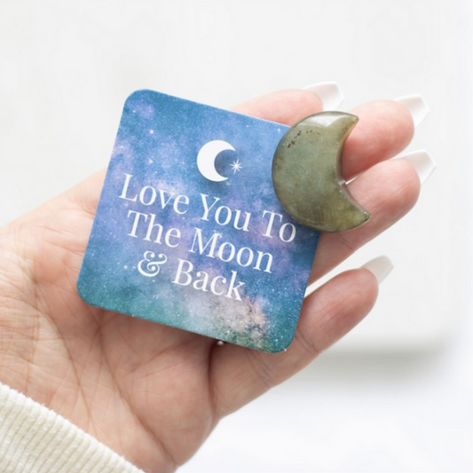 LOVE YOU TO THE MOON LABORITE CRYSTAL MOON IN A BAG