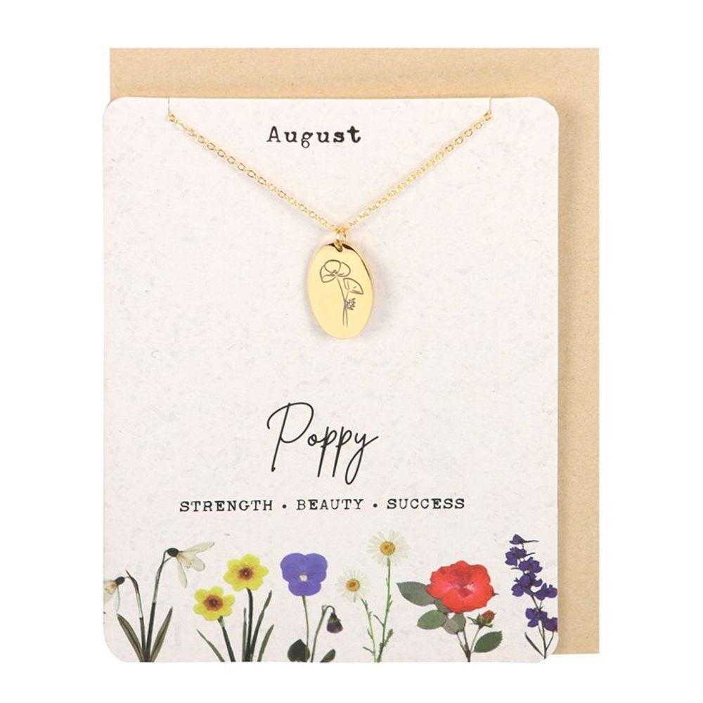 Eleanoras August Poppy Birth Flower Necklace Card JEWELLERY