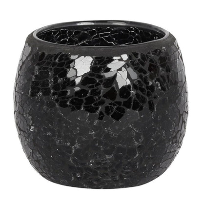 Eleanoras LARGE BLACK CRACKLE GLASS CANDLE HOLDER Candle Holders