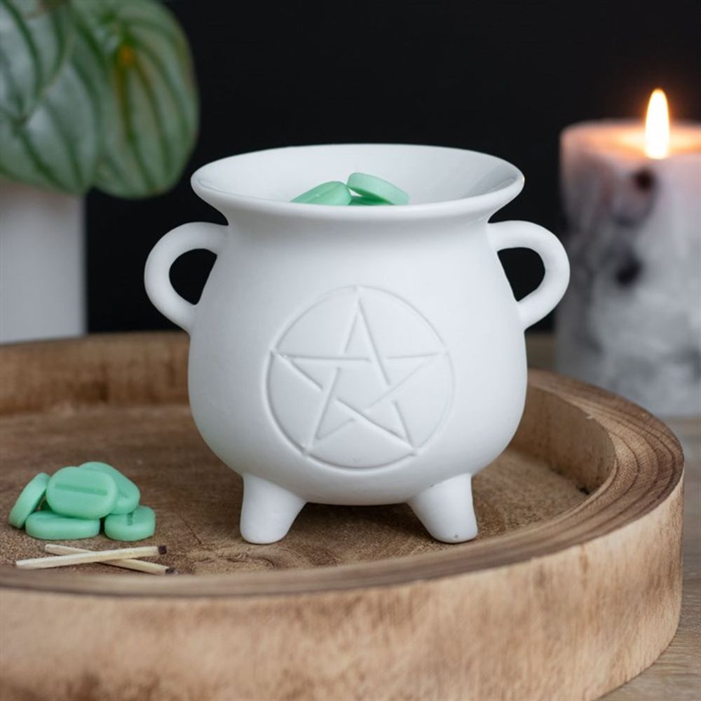 WHITE PENTAGRAM CAULDRON OIL BURNERS