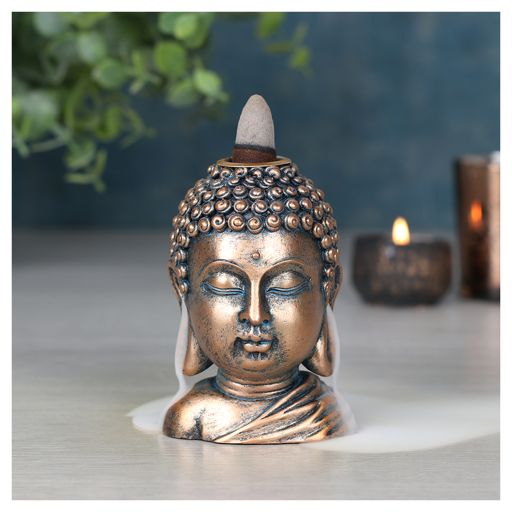 Eleanoras BRONZE BUDDHA HEAD BACKFLOW INCENSE BURNER Backflow Burners
