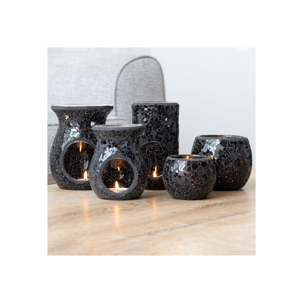 Eleanoras LARGE BLACK CRACKLE GLASS CANDLE HOLDER Candle Holders