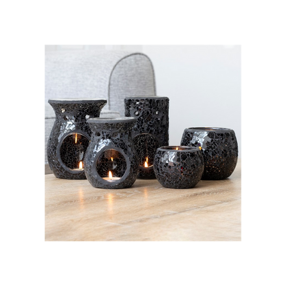 Eleanoras LARGE BLACK CRACKLE GLASS CANDLE HOLDER Candle Holders