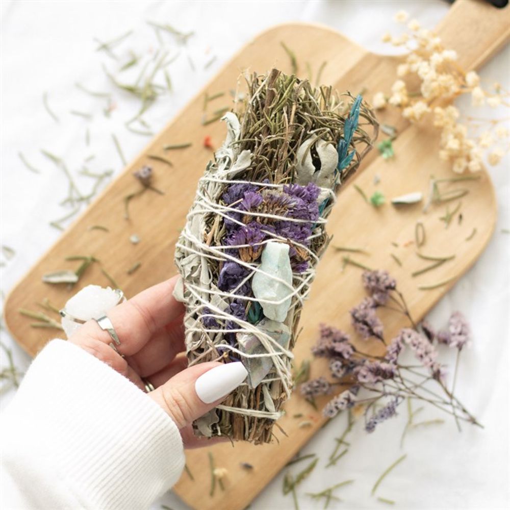 Eleanoras ROSEMARY, SAGE & ADVENTURINE RITUAL WAND SMUDGE STICK 6in SMUDGE STICKS & BOWLS