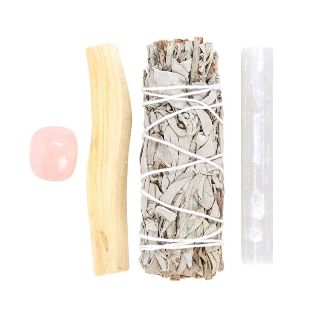 Eleanoras SMUDGE KIT WITH ROSE QUARTZ CRYSTAL SMUDGE STICKS & BOWLS