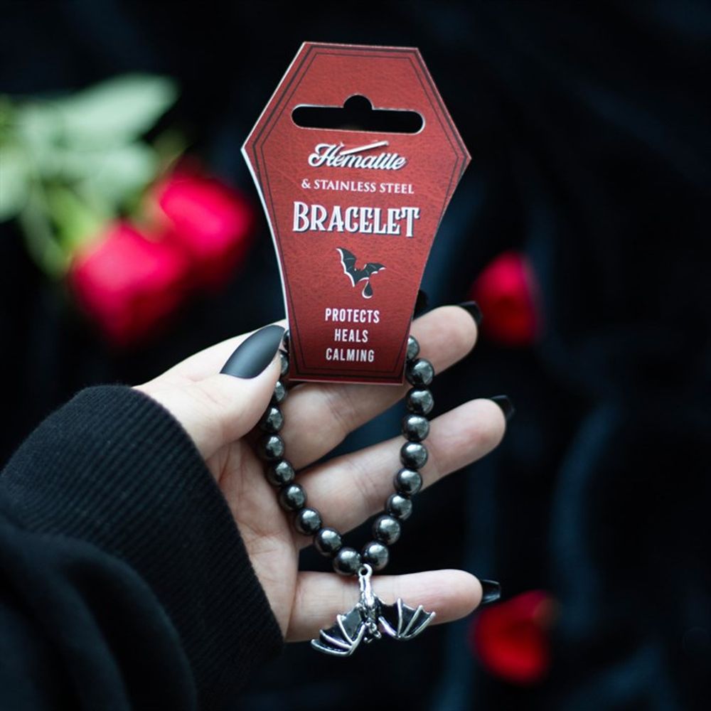 Eleanoras HANGING BAT HEMATITE CHARM BRACELET JEWELLERY