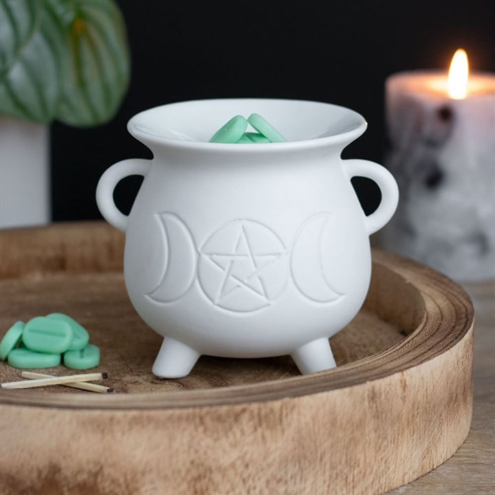 TRIPLE MOON WHITE CAULDRON OIL BURNER