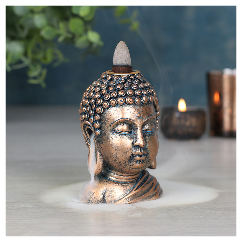 Eleanoras BRONZE BUDDHA HEAD BACKFLOW INCENSE BURNER Backflow Burners
