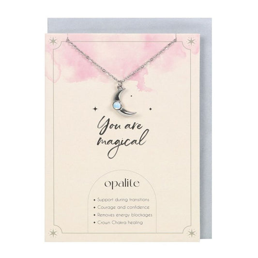 OPALITE CRESCENT MOON NECKLACE CARD JEWELLERY from Eleanoras