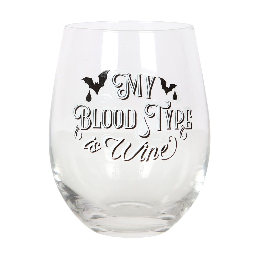 Eleanoras MY BLOOD TYPE IS WINE STEMLESS WINE GLASS GLASSWARE