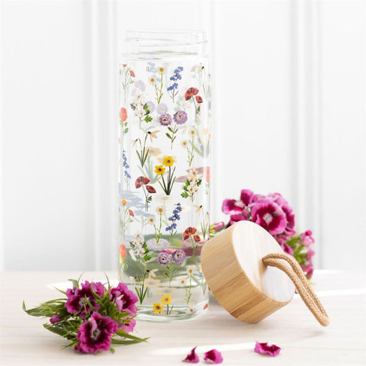 WILDFLOWER GLASS & BAMBOO WATER BOTTLE