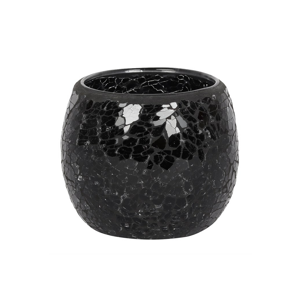 Eleanoras LARGE BLACK CRACKLE GLASS CANDLE HOLDER Candle Holders