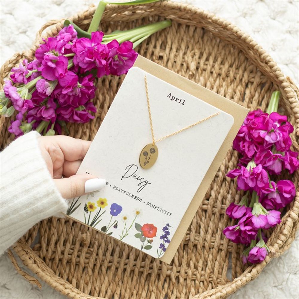 Eleanoras APRIL DAISY BIRTH FLOWER NECKLACE CARD Jewellery