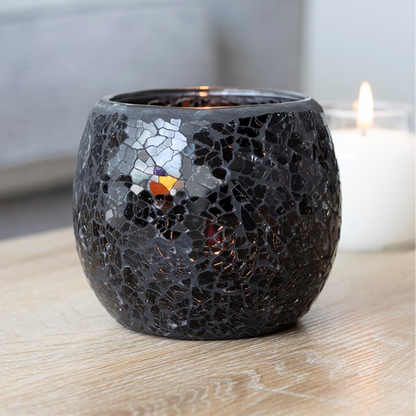 Eleanoras LARGE BLACK CRACKLE GLASS CANDLE HOLDER Candle Holders