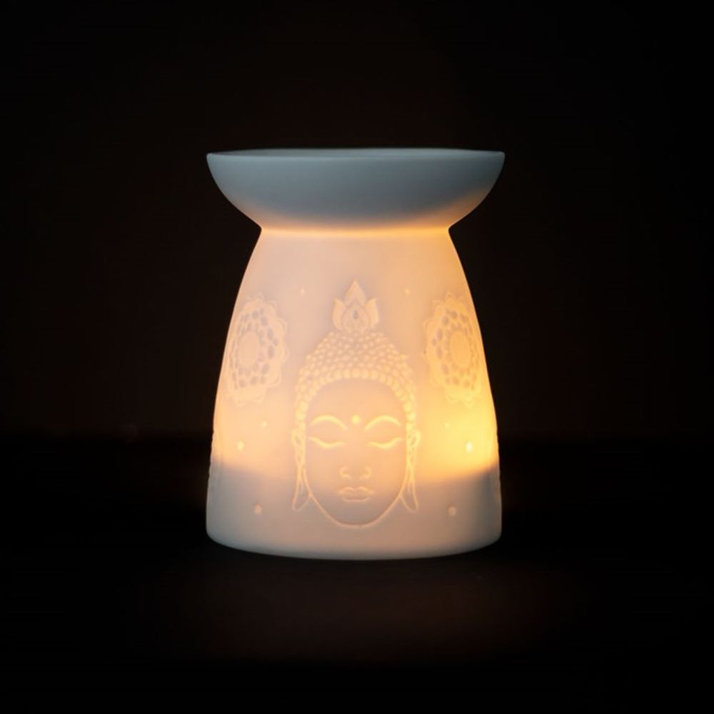 Eleanoras Buddha Face White Ceramic Oil Burner Oil Burners
