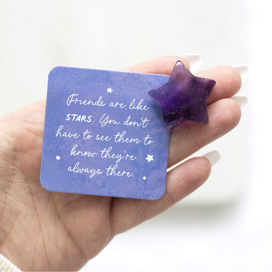 FRIENDS ARE LIKE STARS LUCKY AMETHYST CRYSTAL STAR IN A BAG  from Eleanoras